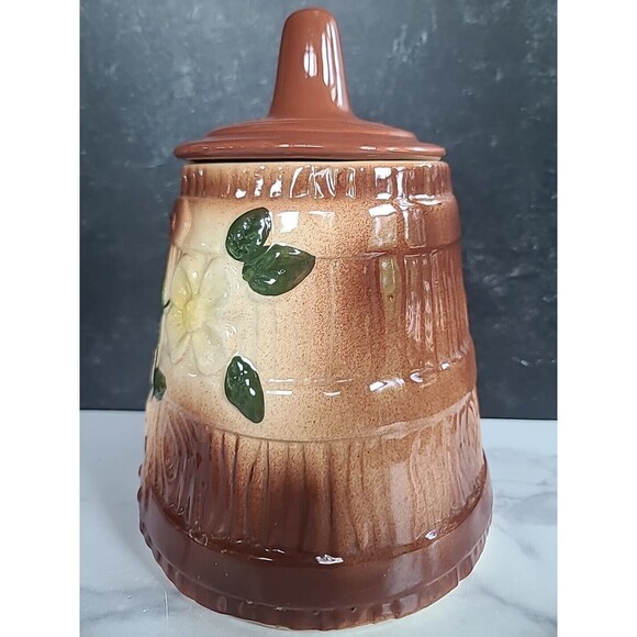 Vintage Floral Lidded Butter Churn Cookie Jar, READ - Picture 3 of 10